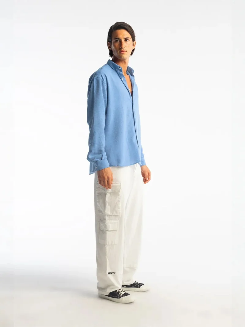 Giesto Powder Blue GIESTO Oversized Button-Up Long Sleeve Shirt for Men | Best Price UAE